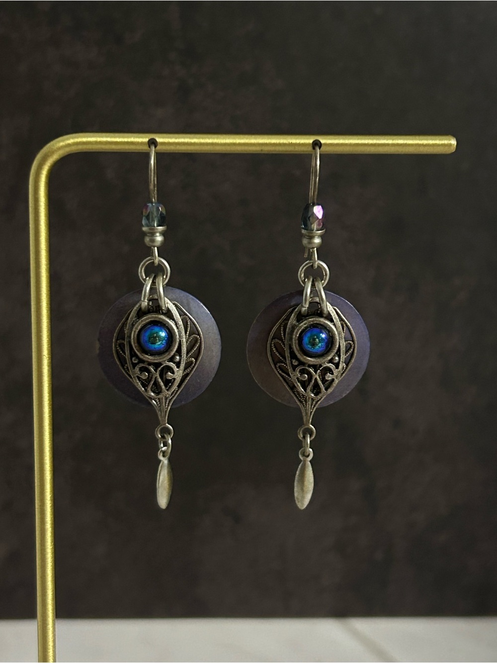 Vintage Handcrafted Blue Purple Dangle Earrings